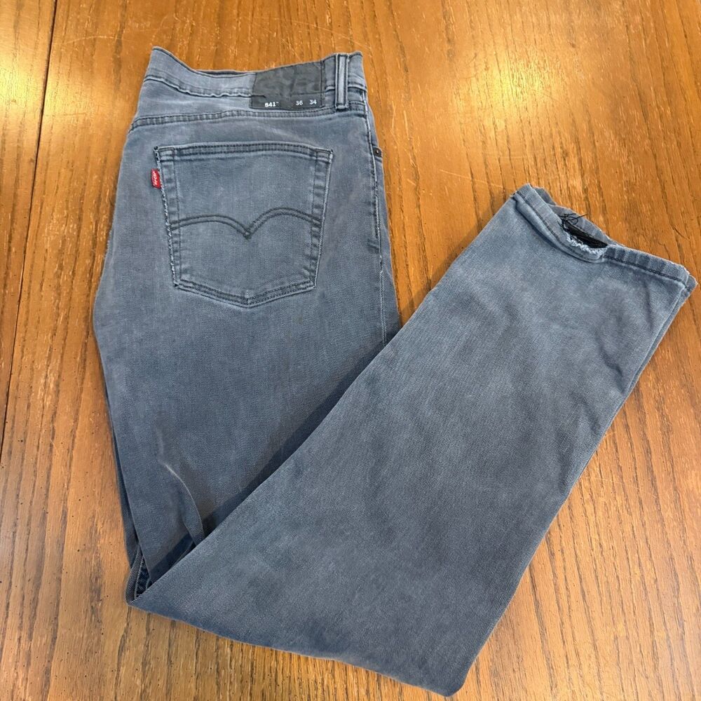 Levis 541 Athletic Fit Jeans Mens 36x34 Faded Gray Black Stretch Denim